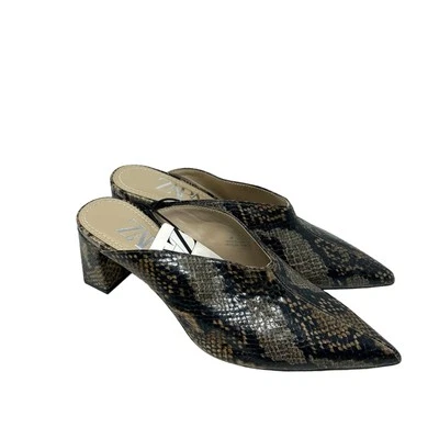 NWT Zara Snakeskin Animal Print High Heeled Mules Size 36 / US 5.5 - Image 1 of 4