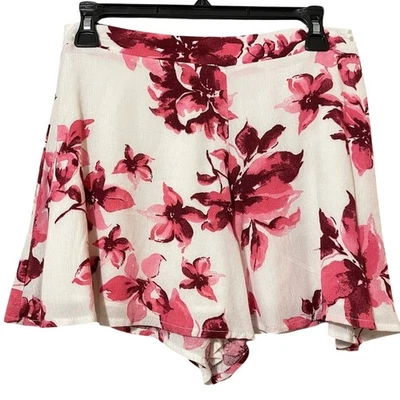 Aqua Pink & White Floral Dressy Flowy Shorts Linen Blend Womens M Girly Romantic - Image 1 of 4