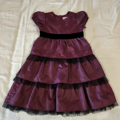 Hanna Andersson Plum Satin Tiered Holiday Dress Size 120 6 7 Fancy Party Tulle - Image 1 of 4