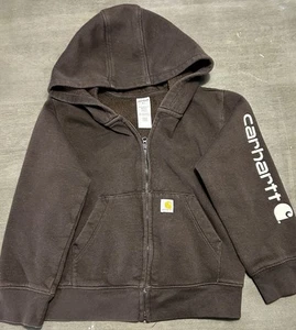 Carhartt Zip Up Hoodie Toddler 4T Kids Brown Sweatshirt Outdoors Jacket Pockets - Picture 1 of 6