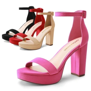 Women Ankle Strap Open Toe High Chunky Heel Sandals Platform Dress Shoes - Picture 1 of 19