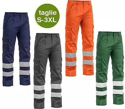 Pantalone Da Lavoro Uomo Alta Visibilità Multi Tasche Con Bande Riflettenti SC • 20.99€