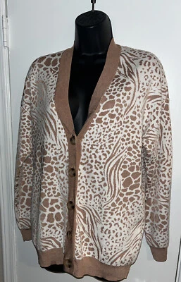 Cárdigan Suéter Ann Taylor Estampado Animal Cuello en V Novio Blanco Tostado Mediano Nuevo con Etiquetas Foto 1 de 4