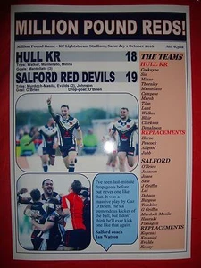 Hull KR 18 Salford Red Devils 19 - 2016 Million Pound Game - souvenir print - Picture 1 of 1