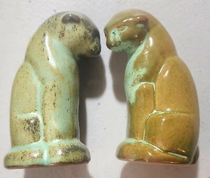 Salero y pimentero Frankoma Prairie Green Panther de colección   - Imagen 1 de 7