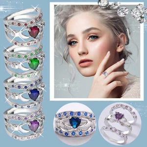Juego de 3 piezas de anillo de boda amatista corazón Claddagh plata moda joyería - Imagen 1 de 33