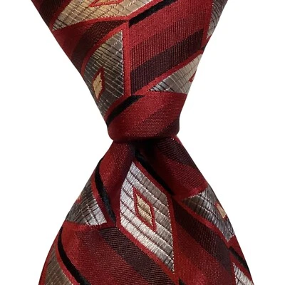 CONCEPTS by CLAIBORNE Men's 100% Silk Necktie Designer Geometric Red/Gray EUC - Image 1 of 3
