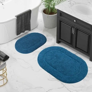 2 Piece Cotton Non Slip Oval Absorbent Washable Bath Bathroom Rug Set - Picture 1 of 69