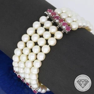Wert 3.700,- Edles Rubin Brillant Perlen Armband 750 / 18 Karat Weiß Gold xxyy - Bild 1 von 5