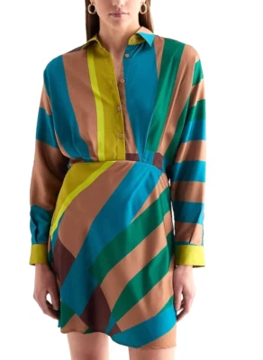 Nuevo Mini Vestido Camisa Portofino Express Mujer Talla XS Estampado Satinado Medio Botón Foto 1 de 4