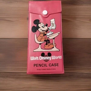 Walt Disney World Mickey Mouse Pencil Case, 1980s, Red Vinyl Theme Park Souvenir - Picture 1 of 4