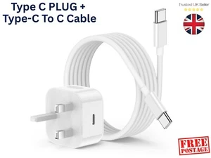 20W USB-C Fast Charger Plug + 1m Type-C to C Cable UK PD Wall Adapter for Phones - Picture 1 of 13