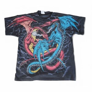 Liquid Blue 1994 Vintage Dueling Dragons Double Sided T-Shirt Black Men's XL - Picture 1 of 13