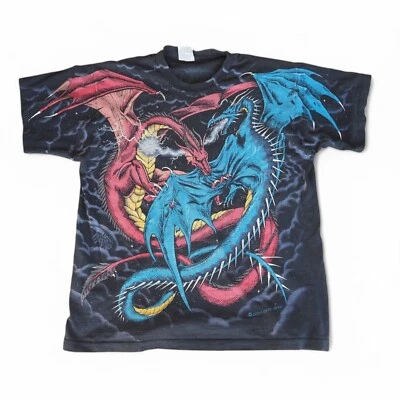 Camiseta Liquid Blue 1994 Vintage Dueling Dragons Doble Cara Negra Para Hombre XL Foto 1 de 4