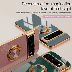 For Google Pixel 8 7 Pro 7A Luxury Plating Ring Stand Shockproof Magnetic Case - Picture 1 of 18