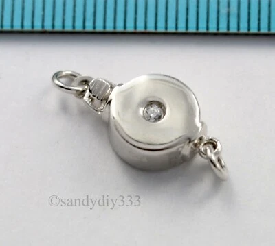 1x  Rhodium plated STERLING SILVER CZ CRYSTAL ROUND 1-strand BOX CLASP #3043 - Image 1 of 4