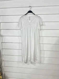 New ZARA COTTON NIGHTGOWN white embroidered cut Work Size L Y931 - Picture 1 of 12