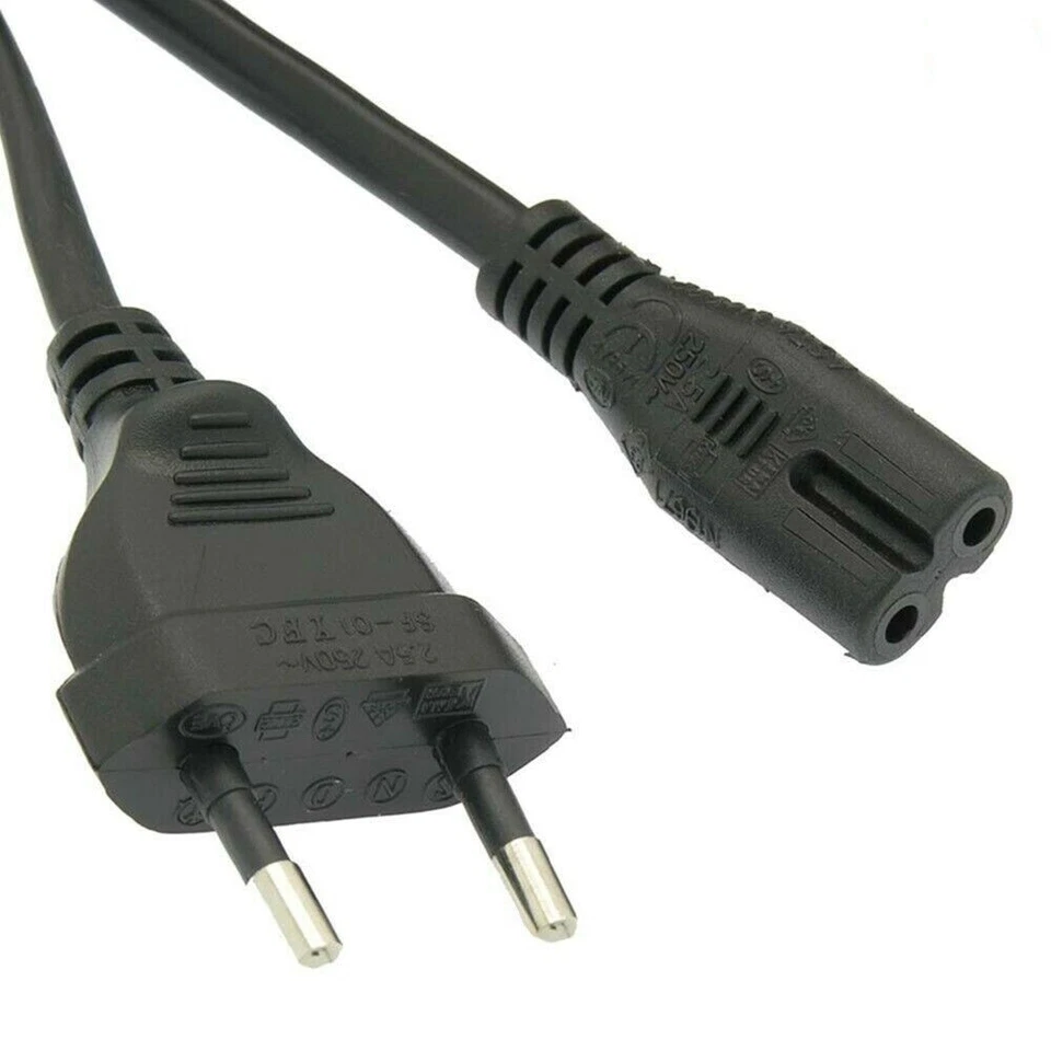 2FT Figure 8 C7 to EU Plug 2-Pin Power Cable Cord Adapter PC Laptop 18 AWG Black - Image 1 of 1