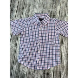 Boys elk American classic pink blue white short sleeve button up shirt, size 5 - Picture 1 of 6