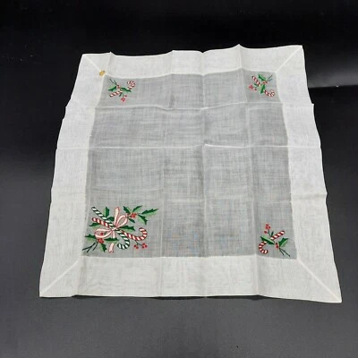 Vintage Navidad Hankie Bordado Bastones de Caramelo Acebo Blanco Desco Suiza Foto 1 de 4