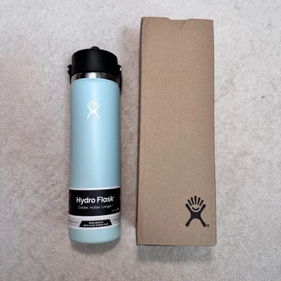 New Hydro Flask Wide Mouth Flex Straw Cap Water Bottle 24Oz 710 ml - Dew Color - Image 1 of 4