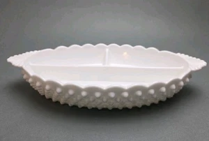 Vintage Fenton weiß Milchglas Nägel Relish Servierschale Krone Griffe - Bild 1 von 6