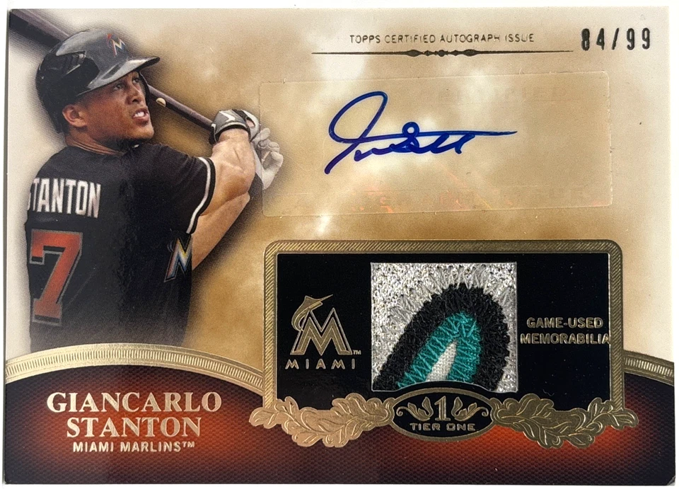 2012 Topps Tier One - Giancarlo Stanton - Game Used Patch - Auto /99 Yankees - Image 1 of 2