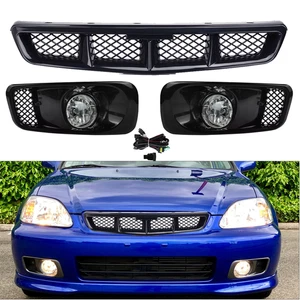 Luz antiniebla y rejilla negra para parachoques Honda Civic JDM 1999-2000 lente halógena transparente - Imagen 1 de 15