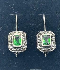 Vintage Sterling Silber grüner Stein Smaragd? Ohrhänger - Bild 1 von 7