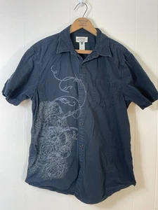 Camisa American Rag Para Hombres Abotonada Manga Corta Negra Bordada Algodón L - Imagen 1 de 5