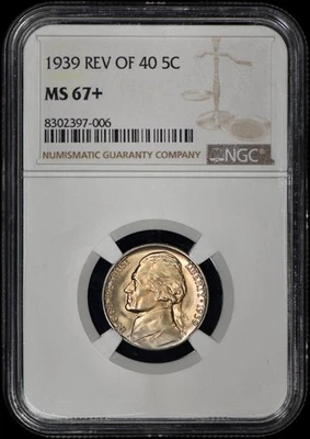 1939 Reverse of 1940 Jefferson Nickel 5c NGC MS67+ - Image 1 of 3