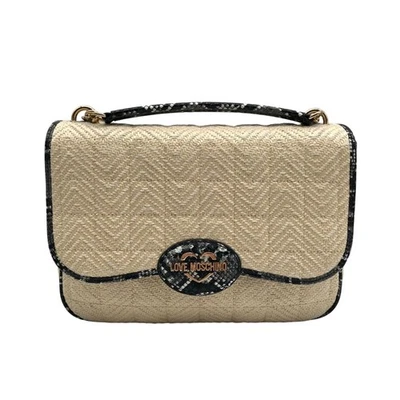 Love Moschino Beige Straw and Snake Pattern Crossbody Bag - Image 1 of 4