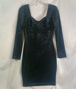 Vtg Black Crushed Velvet Mini Body Con Dress 90s Witchy Whimsigoth Dark Fairy - Picture 1 of 14