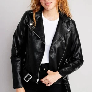 Old Navy Belted Biker Faux Leather Jacket NWT - Picture 1 of 9