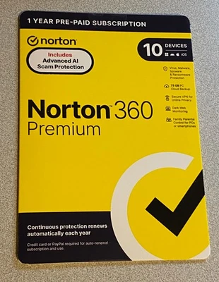 Norton 360 Premium 10 Devices 75GB PC Cloud Storage New Subscriptions Only! - Image 1 of 2