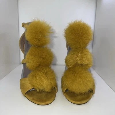 Cape Robbin Fluffy Pom Pom Puff Faux Furry Ball Accent Heels Sz 8.5 - Image 1 of 4