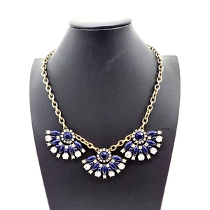 J Crew Necklace Blue & Clear Rhinestone Statement Bib Chain Bling Glam - Picture 1 of 8