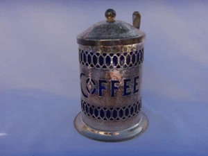 LEONARD SILBER TELLER & BLAUER KAFFEEKANISTER mit LÖFFEL VINTAGE - Bild 1 von 6
