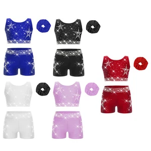 Kids Girls Outfit Tank Tops Set Modern Suit With Shorts Crisscross Back 3Pcs - Picture 1 of 31
