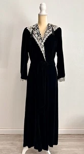 VTG Christian Dior Victorian Black Rayon & Silk Velvet Robe Accent Lace Cuff PS - Picture 1 of 18