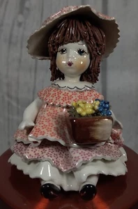 Lino Zampiva Sculpture Figurine Girl Flowers Spaghetti Hair Signed Made In Italy - Picture 1 of 8