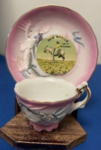 NEW MEXICO SOUVENIR DRAGON WARE MINIATURE PORCELAIN TEA CUP W/ SAUCER AND STAND - Picture 1 of 3