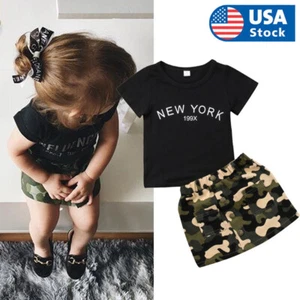 2Pcs Baby Girls Clothes T-shirt + Camouflage Skirt Set Kids Summer Dress Outfits - Picture 1 of 9