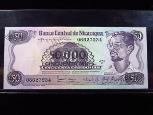 NICARAGUA 50000 O/P 50 Córdobas 1987 F Banco Moneda Central Banco Dinero h7234 - Imagen 1 de 2