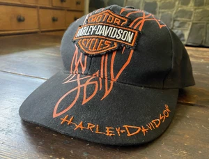 Vintage Harley Davidson 90's Snap Back Cap Black Flames One Size Born to Ride - Bild 1 von 6