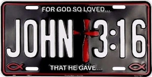 JOHN 3:16 FOR GOD SO LOVED Embossed Religious Metal Novelty License Plate Tag - Picture 1 of 1