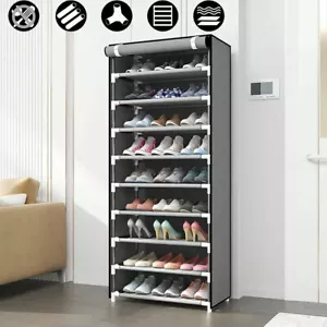Shoe Rack 10 Layers 9 Shelf Shoes Standing Cabinet Storage Organizer Dustproof - Picture 1 of 12