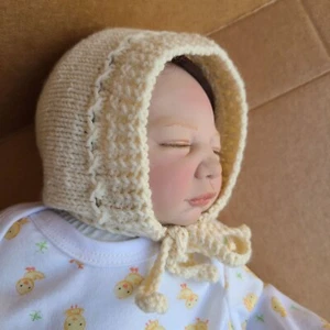 Sombrero para bebé niña BONNET tejido hecho a mano mezcla de lana blanco roto 0-3 meses - Imagen 1 de 8