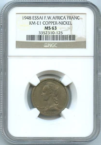 África Occidental Francesa 1 Franco ESSAI 1948 KM E1 NGC MS 63 - Imagen 1 de 2
