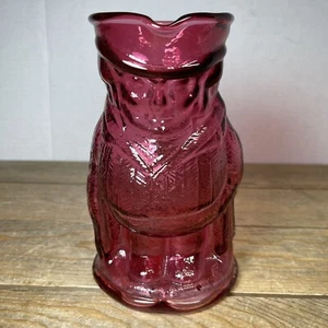 Vintage Kanawha Cranberry Glass Pitcher Bottle Toby Friar Colonial Man - Picture 1 of 7